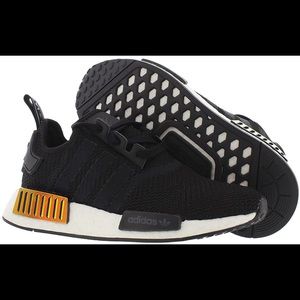 Adidas Boost Nmd R1 Core Black Gold Oil Slick Metallic Plugs Sneakers